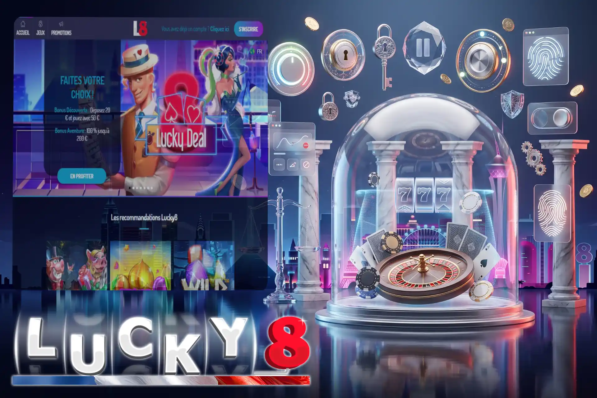 Lucky8 avec outils de jeu responsable et options d'auto-exclusion.