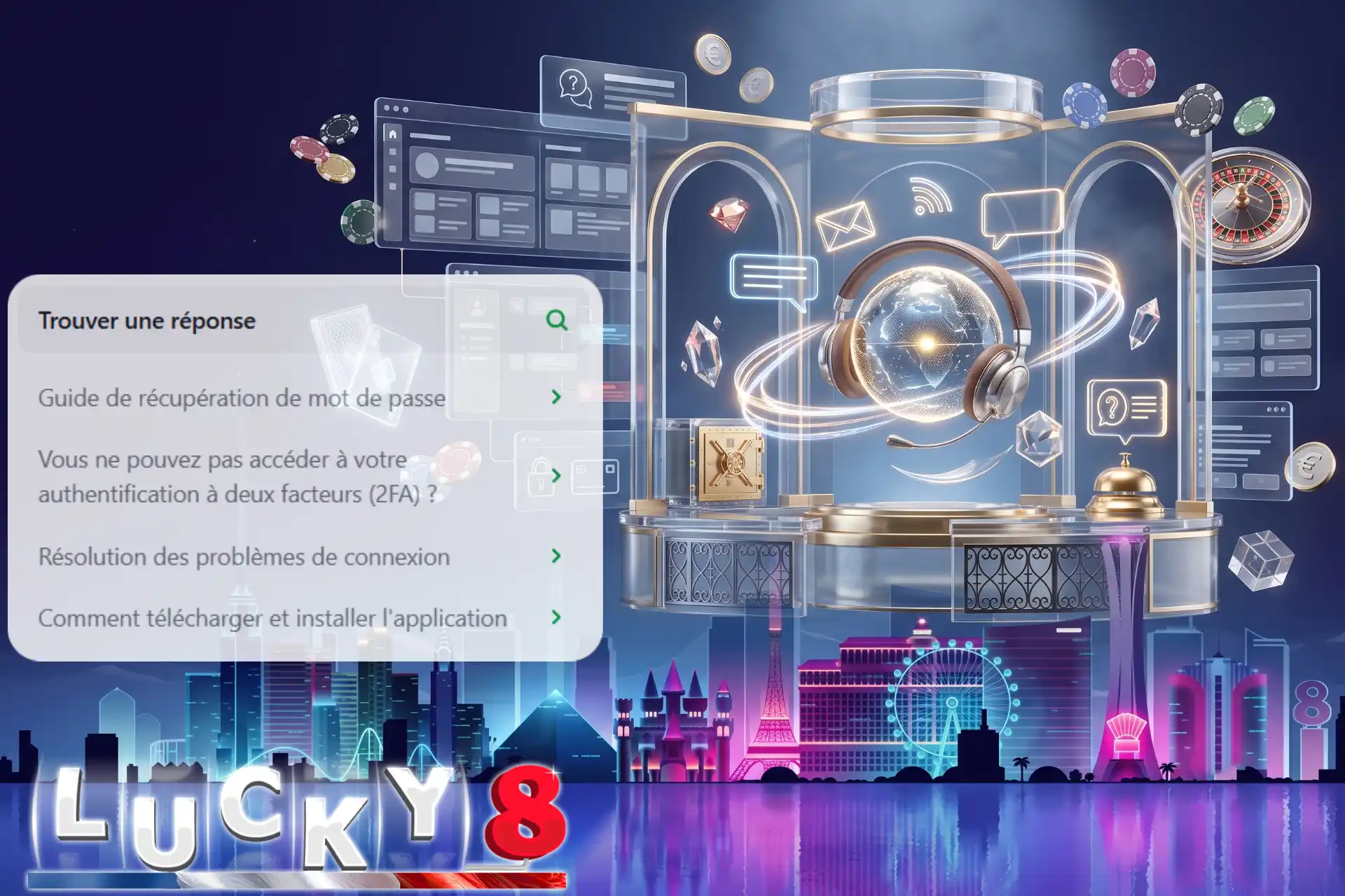 Lucky8 support client en français par chat et e-mail.